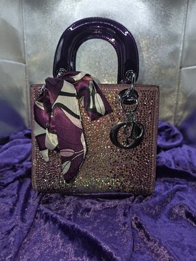 Sparkling Purple Austrian Crystal Satchel with Silver Hardware